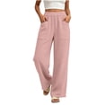 thumbnail image 3 of Aezemi Straight Leg Pants for Women, Linen Flowy Palazzo Drawstring Elastic Waist Trousers with Front Pockets, Summer Beach Vacation&nbsp;casual Trousers, 3 of 7