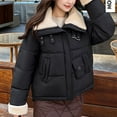 thumbnail image 5 of Xdegoge Womens Cropped Winter Coat Sherpa Lined Zip Up Warm Padded Jackets Long Sleeve Thermal Fleece Lapel Collar Coats with Pockets Fashion Clothes Outerwear Chaquetas De Invierno Para Mujer, 5 of 5