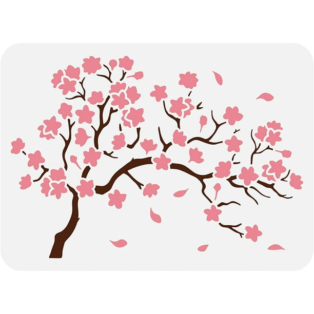 Plantilla de árbol de cerezo en flor de 11,7 x 8,3 pulgadas. Plantillas de plástico reutilizables para pintar flores de cerezo y ramas de árbol. Plantilla para dibujar diseños florales de cerezo.