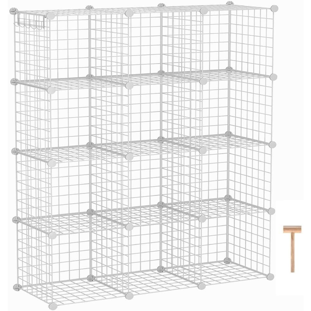 6/8/12 Grid Storage Shelf Rack DIY Wire Grid Bookcase Display Cabinet Organiser 
