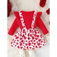 thumbnail image 5 of FEORJGP Infant Baby Girls Valentine's Day Sets Newborn Red Long Sleeve Jumpsuit Crew Neck Bodysuit Ruffle Romper Tops Heart Print Suspender Skirt Sets Little Girl Cute Casual Clothes, 5 of 9