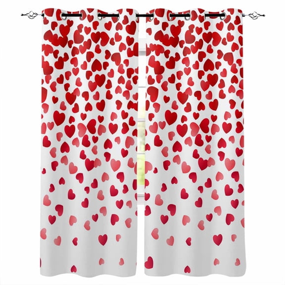 Fsddascl Love Hearts Fallen Blackout Curtains for Bedroom/Living Room, Thermal Insulated Kitchen Curtains, Valentines Day Red Loving Grommet Darkening Window Treatment Drapes 52"x63"x2