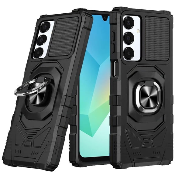 For AT&T amiGO Jr. Phone A166UJ Robotic Ring Kickstand Hybrid Cell Phone Cover Case - Black