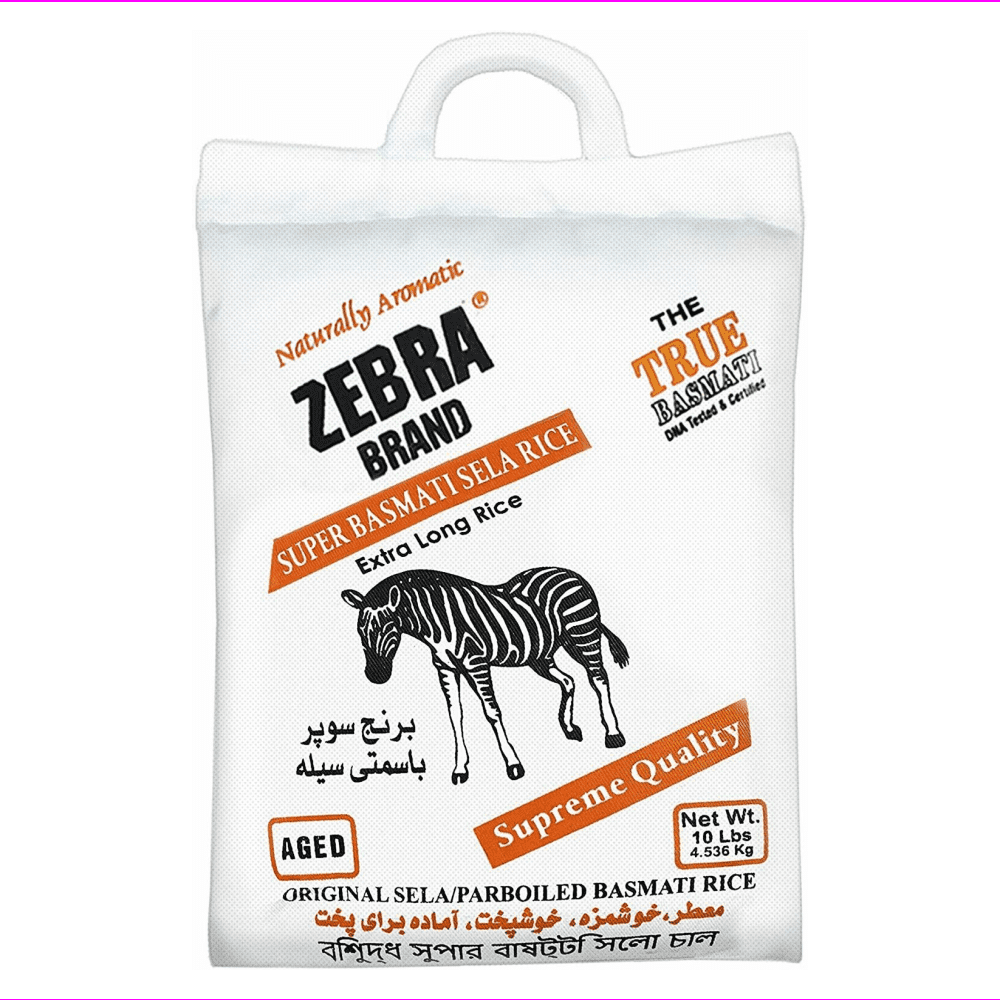 Zebra Brand Super Basmati Sela Rice Parboiled Extra Long Grain Rice 10