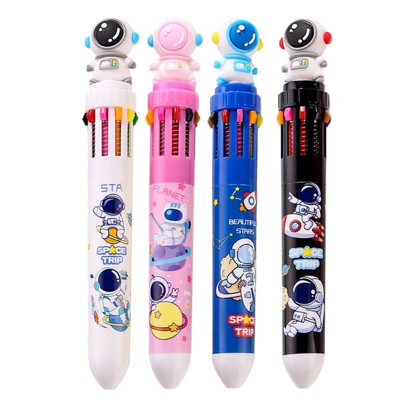 Multi-Color Retractable Ballpoint Pen 10-in-1 Astronaut Rocket Theme Novelty Office