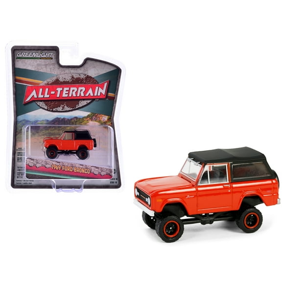 1969 Ford Bronco Poppy Red with Black Soft Top "All Terrain" Series 16 1/64 Diecast Model Car by Greenlight