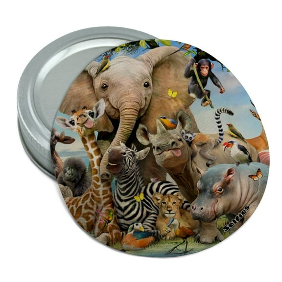Africa Animals Smile Selfie Elephant Giraffe Zebra Hippo Rhino Round Rubber Non-Slip Jar Gripper Lid Opener