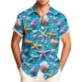 thumbnail image 2 of Handshe Men's Short Sleeve Button-Up Shirt, Collared with Shell and Starfish Print for Casual and Daily Wear, 2 of 6