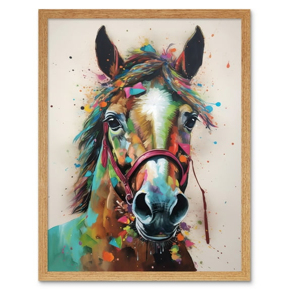 Horse Multicoloured Spray Paint and Oil Painting Art Print Framed Poster Wall Decor 12x16 inch