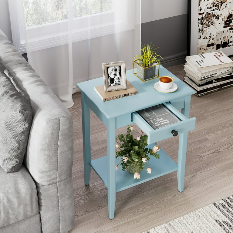 Wood End Table with Drawer Narrow Sofa Side Table Bedside Tables