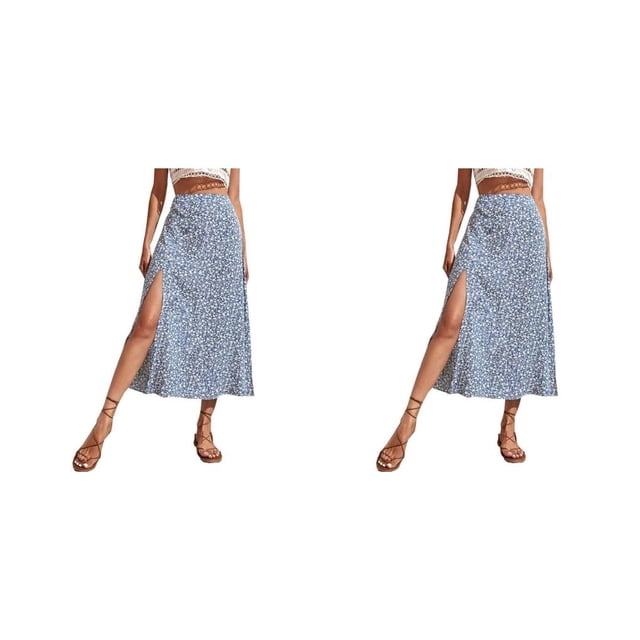Minnieouse larga dividida Mujer Elegante Estética Cintura alta Playa Vacaciones Viajes Ropa de verano Disfraces Azul claro XXL Azul claro XXL 2piezas Minnieouse CBP583456