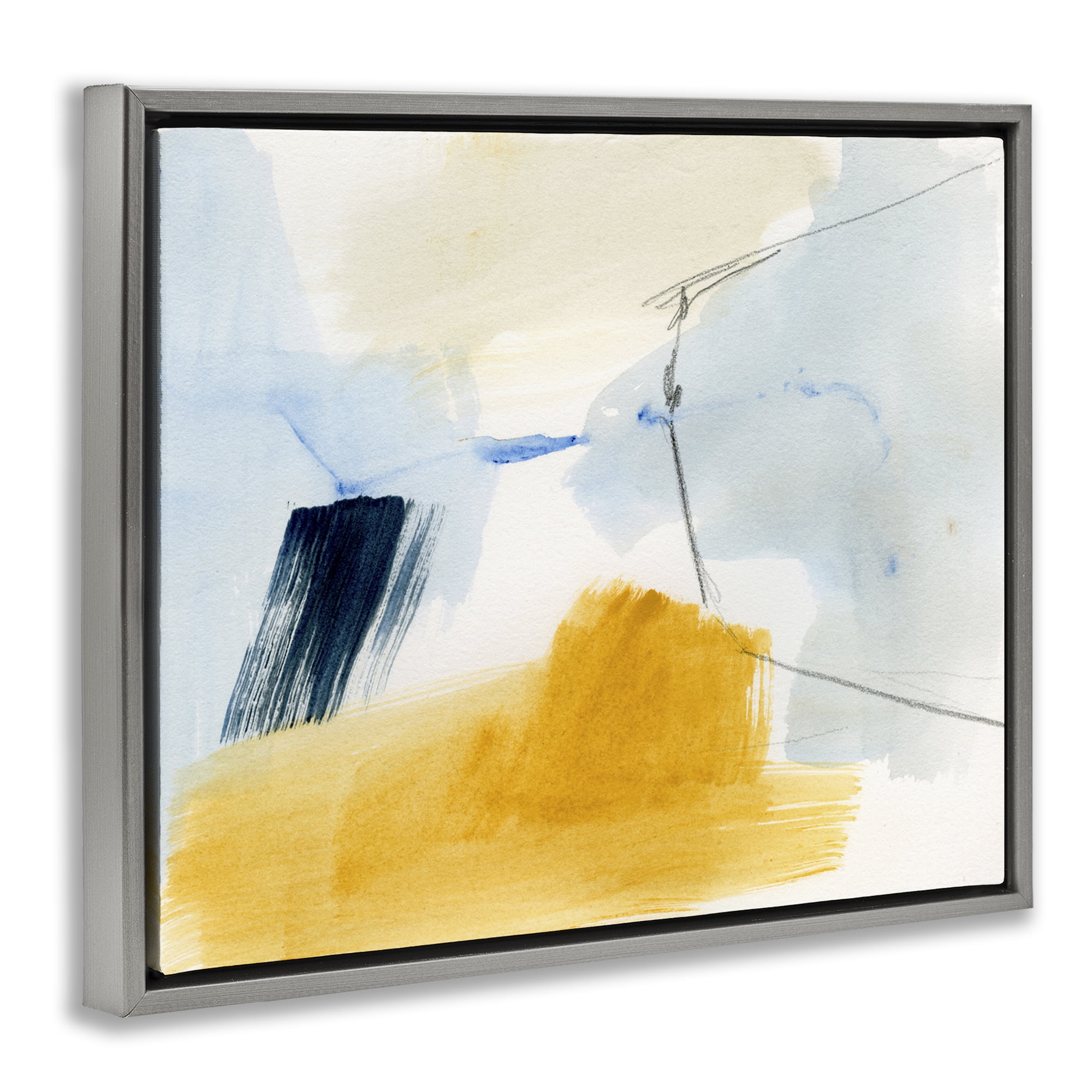 Stupell Industries Abstract Paint Yellow Accent Abstract Painting Gray Floater Framed Canvas Art Print Wall Art, 21 x 17