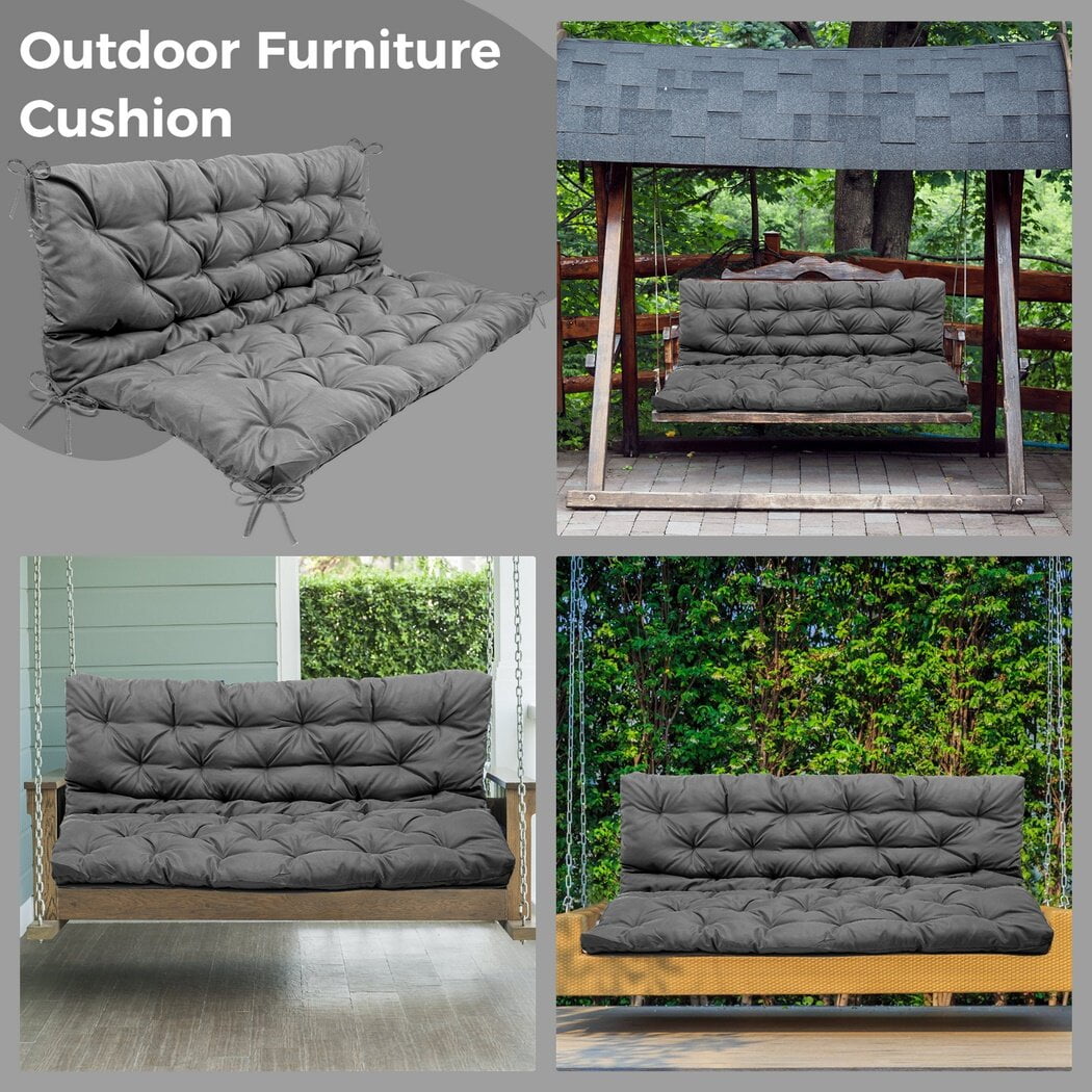 Hanging Chair Replacement Cushion, Outside Bench Cushion with Backrest, 2-3 Seater Cushion with 8 Ties for Outdoor Furniture, 59 x 39 x 4 Inches Porch Hanging Chair Cushion Garden Bench