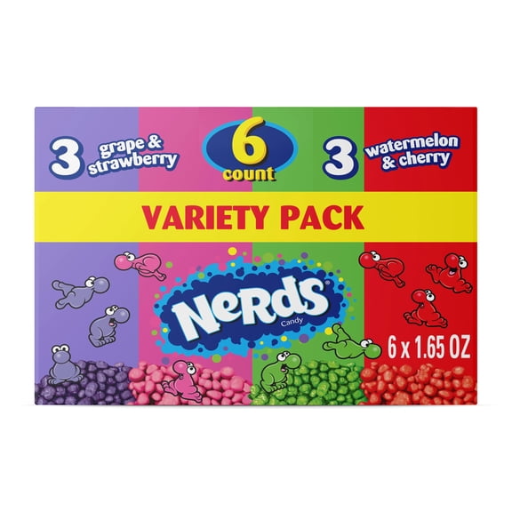 Nerds Grape & Strawberry/Watermelon & Cherry Candy Variety Pack 6 - 1.65 oz Boxes