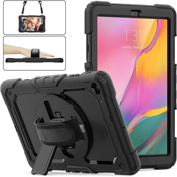 Samsung Galaxy Tab A 10.1 Case 2019 | SM-T510/T515 Shockproof Rugged Protective Case Cover with Built-in Screen Protector, 360 Stand,Hand Strap& Shoulder Strap for Galaxy Tab A 10.1 Inch