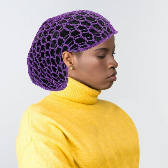 HAKIDZEL Hair Net For Curly Hair Long Crocheted Hair Nets Purple Shape Maintenance 2Pack 8.3x3.1in