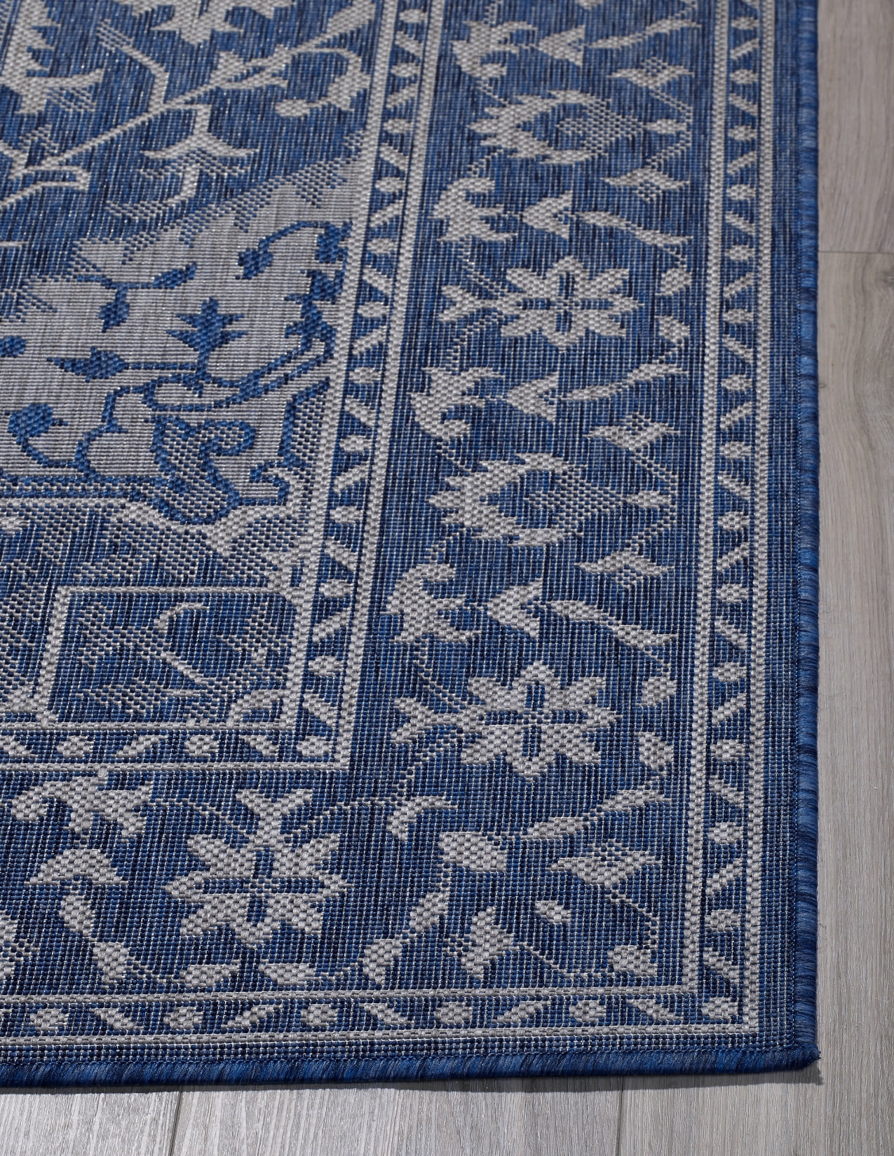 FH Home Flat Woven Outdoor Rug - Waterproof, Easy to Clean, Stain resistant - Premium Polypropylene Yarn - Vintage Persian -Patio, Deck, Porch,Balcony,Laundry Room - Amol - Blue - 3ft 11 in x 5ft 6in