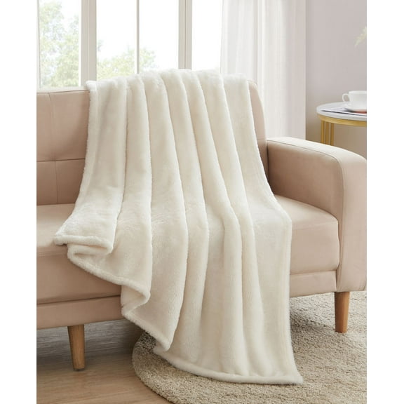 VCNY Home High Pile Plush Throw, Ivory, 70X52