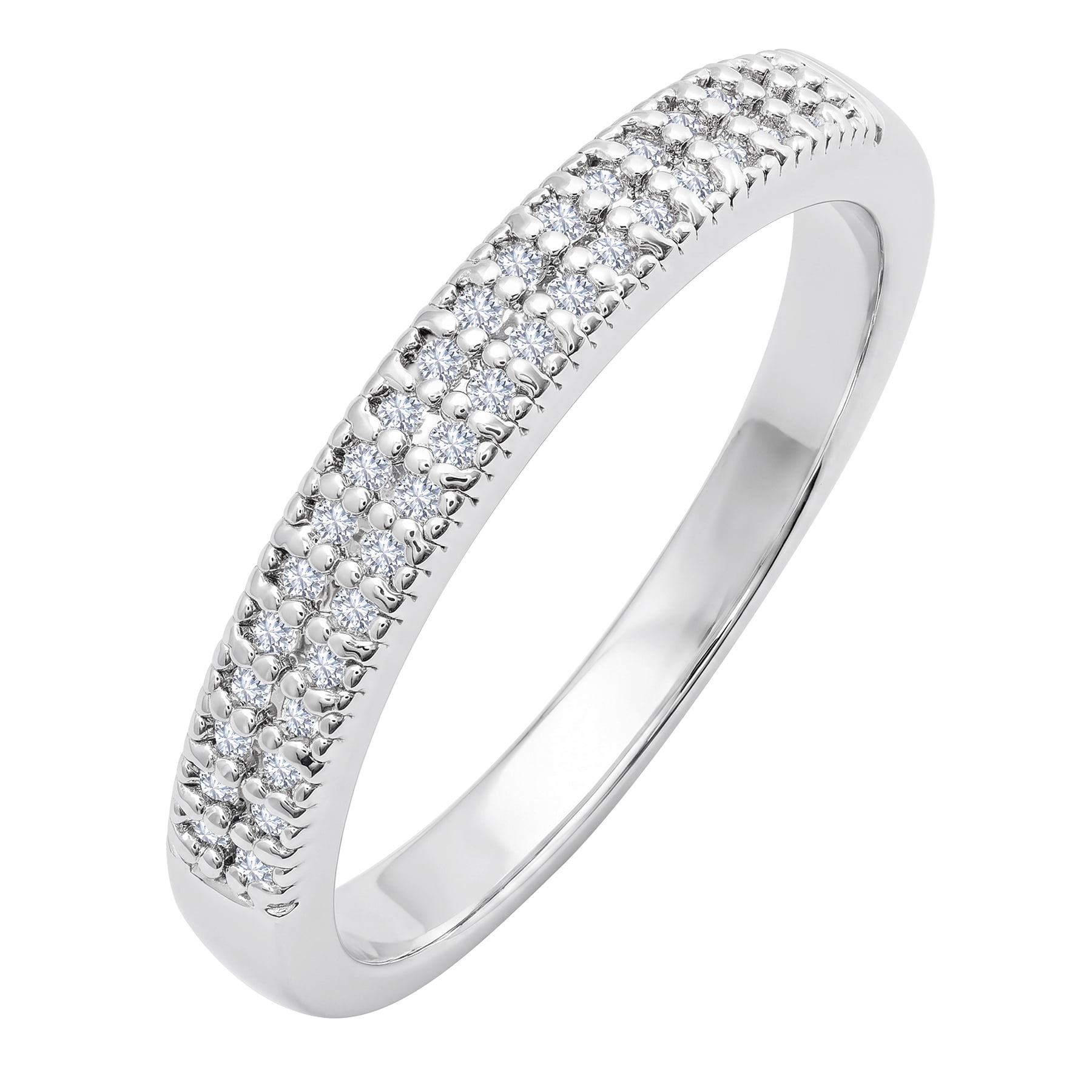 JeenMata Moissanite Stackable Anniversary Ring - Micro Pave Half Eternity Wedding Rings for Women in 18K White Gold Plating, Gift for Her, Gift for Women