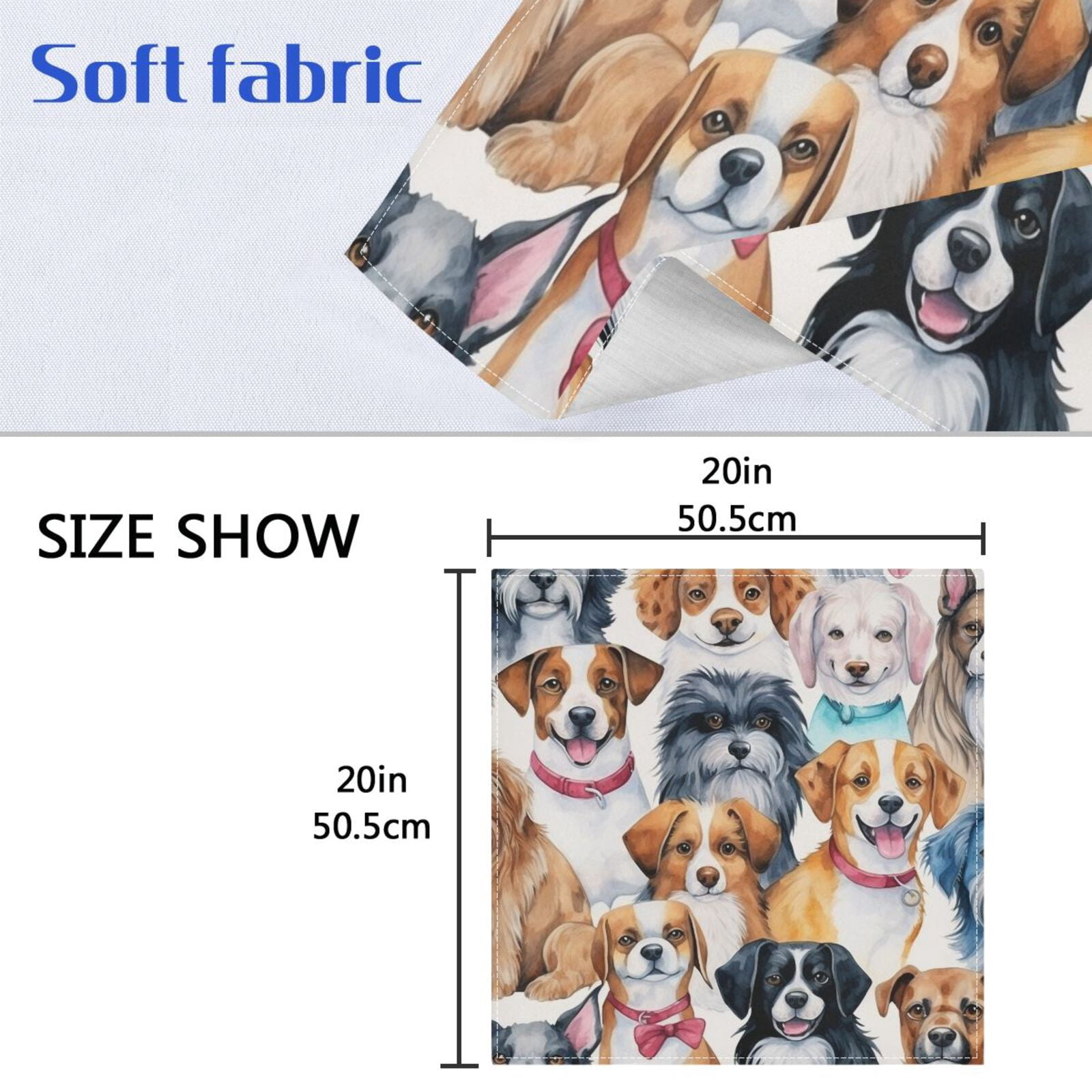 JSTEL Cute Dogs Puppy Prints Watercolor Cloth Napkins Set of 6, 20x20 Inch Washable and Reusable Napkin for Decoupage Dinner Party Everyday Use