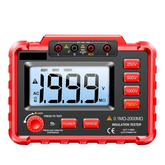 KONTONTY 1Set Insulation Resistance Meter with Adjustable Voltage and LCD Display in Red