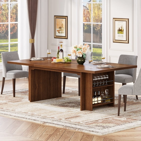 Tribesigns Dining Table for 4 to 6,  63-Inch Farmhouse Table with Storage Shelves for Dining Room, Brown