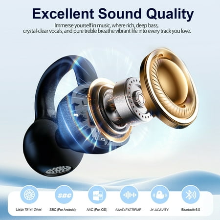 Open-Ear Headphones, Wireless Clip On Earbuds with Touch Screen Charging Case 60H Playtime, Bluetooth 6.0, IPX7 Waterproof, Lightweight Comfort, Stable Fit, Open-Ear Safety Design for Workout/Running