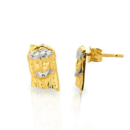 - LoveBling 10k Yellow Gold Two- Tone Jesus Head Stud Earrings (0.45