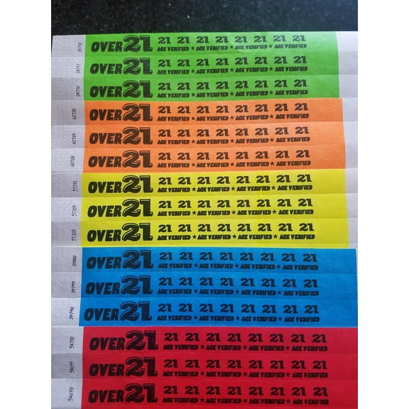 100 OVER 21 3/4" WRISTBANDS, WRISTBANDS FOR EVENTS, PAPER WRISTBANDS
