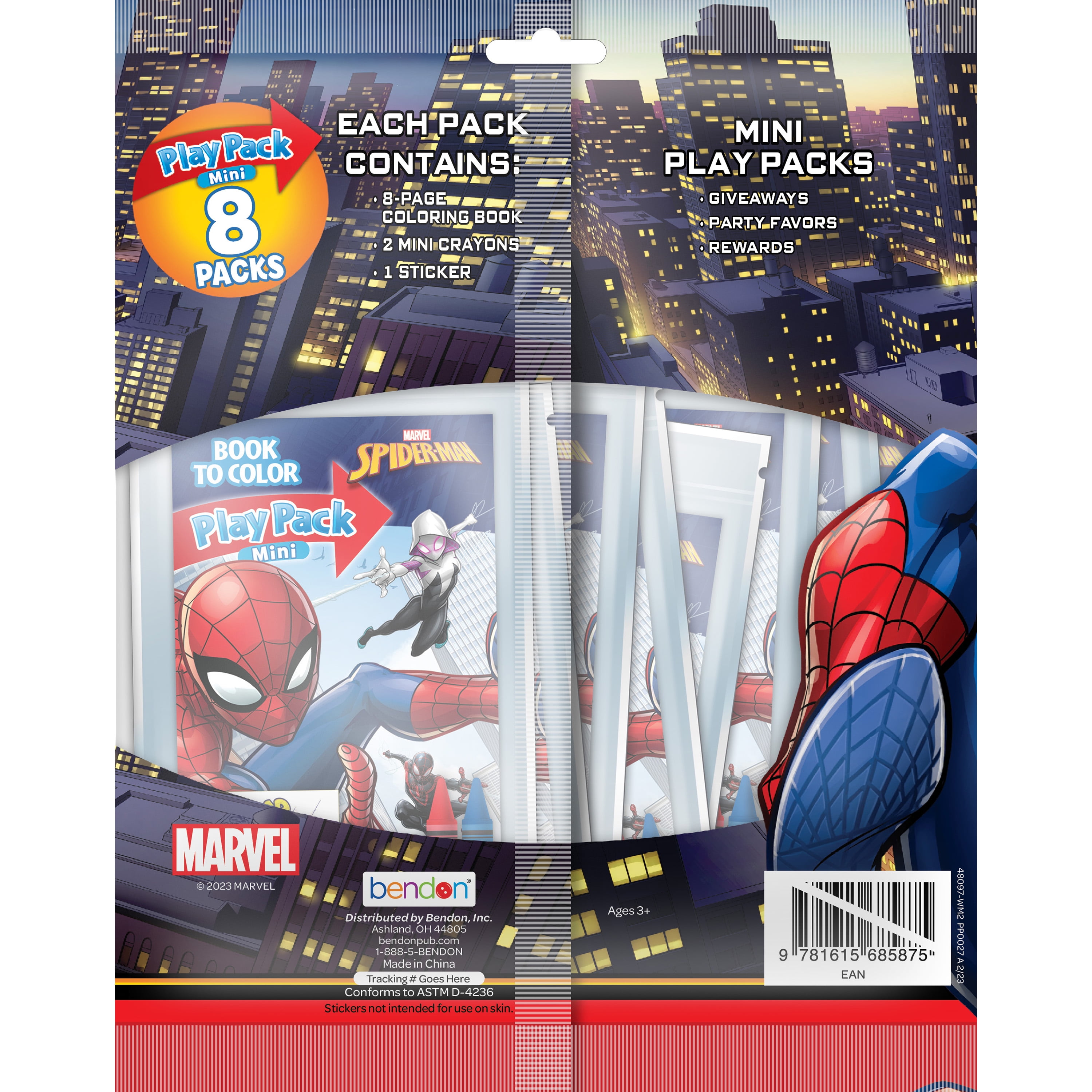 (2 pack) Marvel Spider-Man 8 Count Mini Play Pack with Small Coloring Book and Crayons, Paper Party Favors