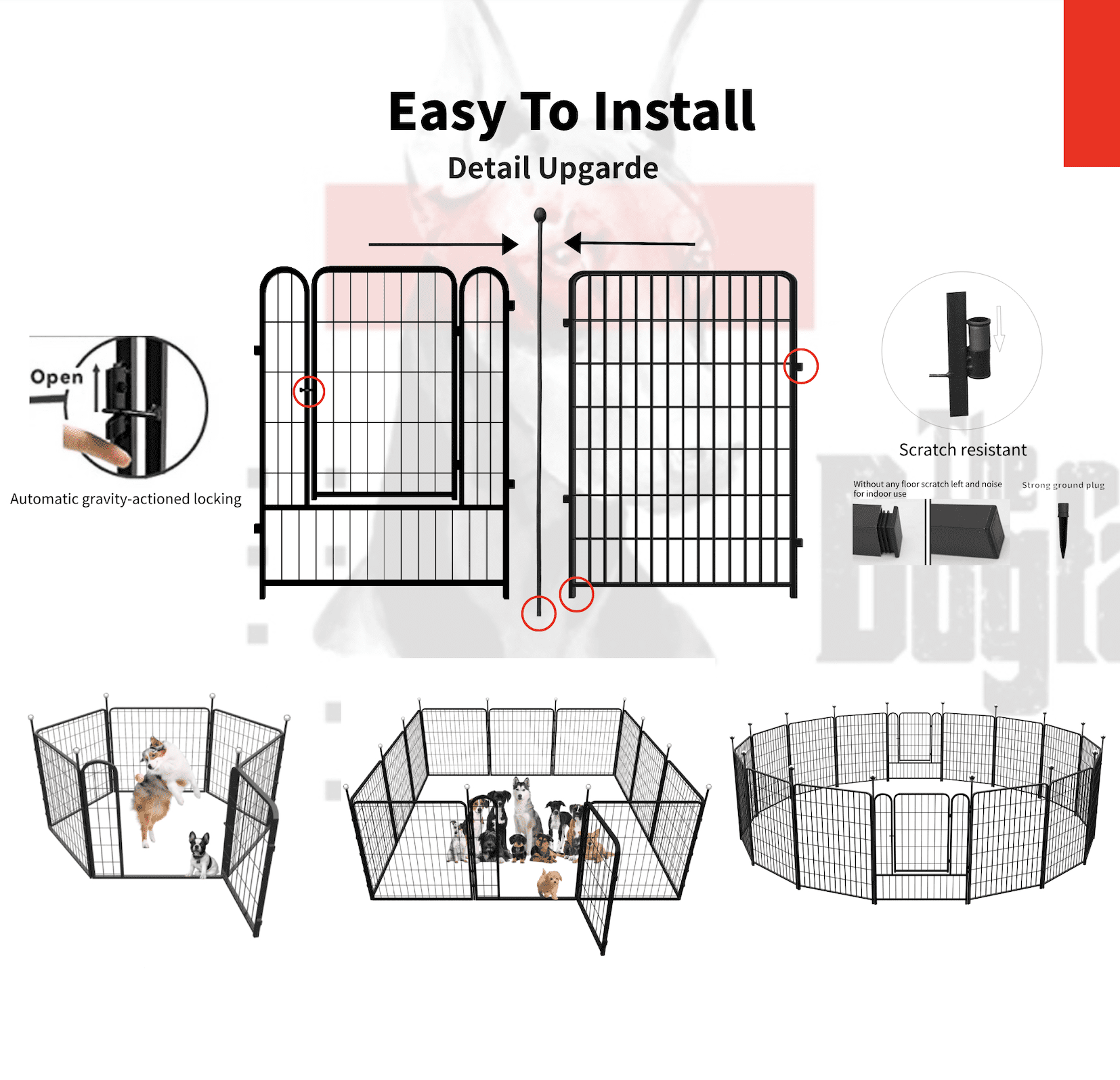 IGOOUO 3ft High Lightweight Portable Metal Outdoor Dog Pen Play Pen for Medium & Large Dogs with 4 Add-on Panels