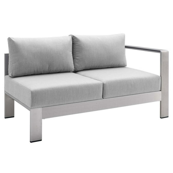 Modway Shore Sunbrella® Fabric Aluminum Outdoor Patio Right-Arm Loveseat in Silver Gray