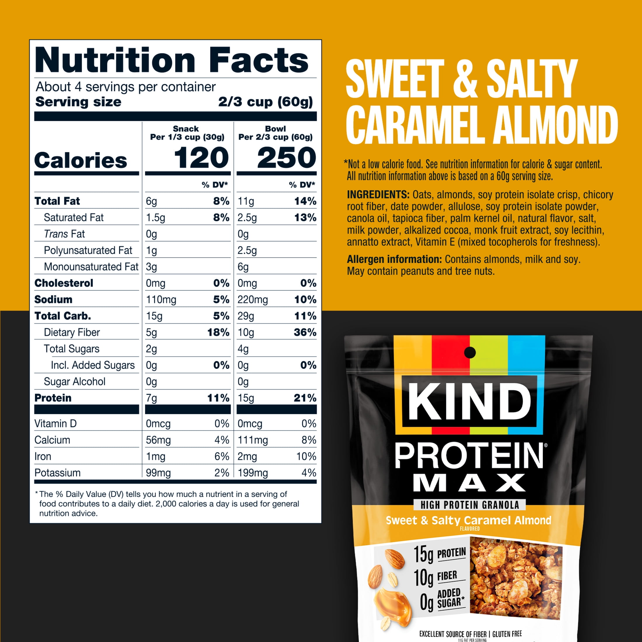 KIND Protein Max Granola, Caramel Almond & Sea Salt, High 15g Protein Granola Snacks, 9oz