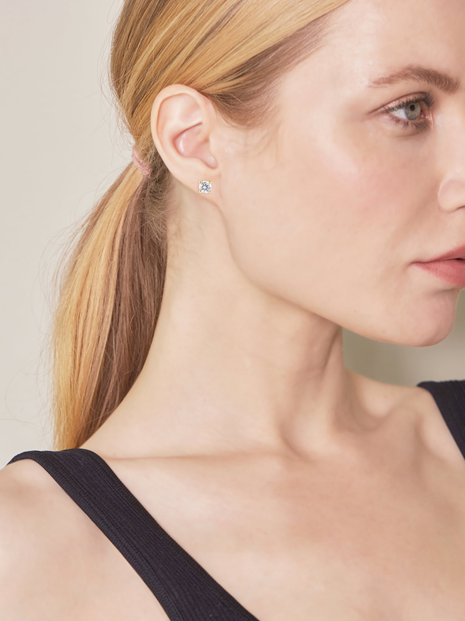 Unique Moments 1/2 Ct Round Lab Grown Diamond Stud Earrings in 10K Yellow Gold for Women (J-SI-I1)