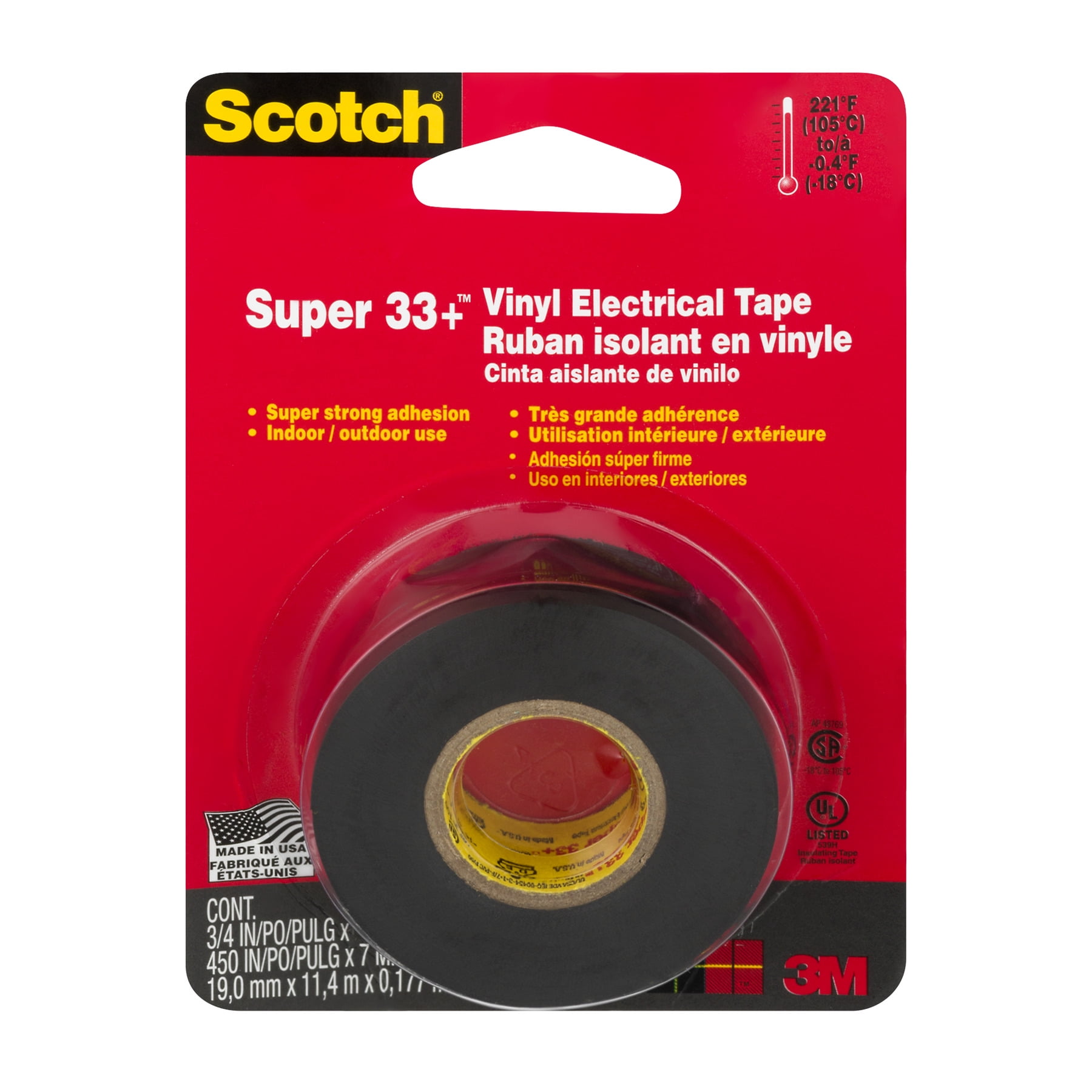 Scotch® Super 33+™ Vinyl Electrical Tape 3/4 in x 44 ft Black 
