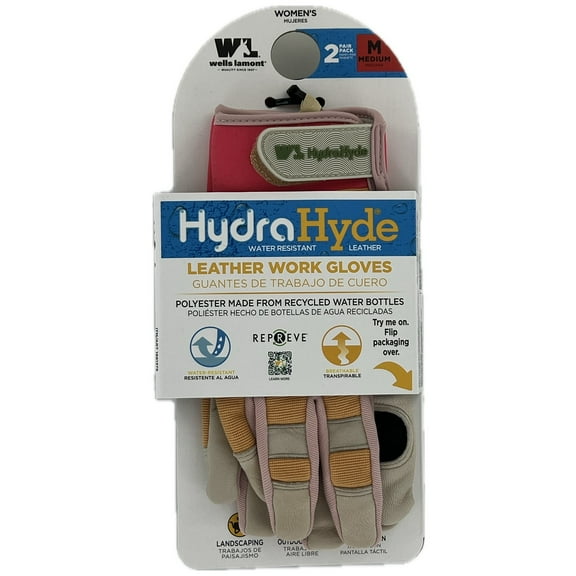 Wells Lamont Women's HydraHyde Leather Work Gloves, 2 Pair (Medium)