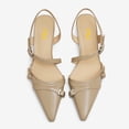 thumbnail image 3 of FSJ Women Comfort Pointed Closed Toe Slingback Pumps Kitten Low Heel Ankle Strap Buckled Sandals Office Work Shoes Size 4 Wheat, 3 of 5
