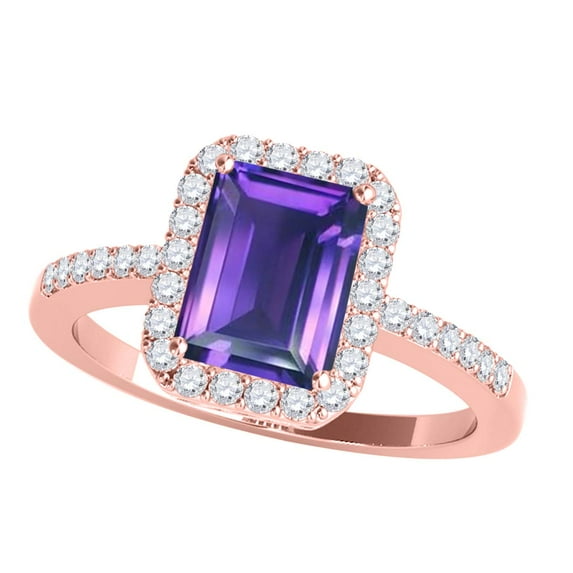 Mauli Jewels Rings for Women 3.15 Carat Diamond and Emerald Shaped Amethyst Ring 4-prong 10K Rose Gold
