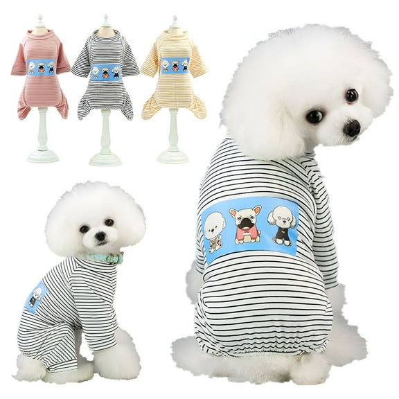 ACDANC Dog Pajamas Striped Pet Jumpsuits Cartoon Printed Dog Onesies Long Sleeves Pet Pajamas Cute Dog Apparels Soft Pet Clothes for Puppy Small Medium Large Dogs, Yellow, S