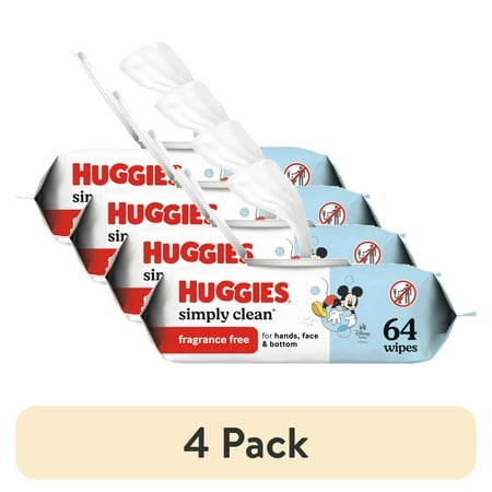 (4 pack) Huggies Simply Clean Unscented Baby Wipes, 1 Pack, 64 Total Count (Select for More)