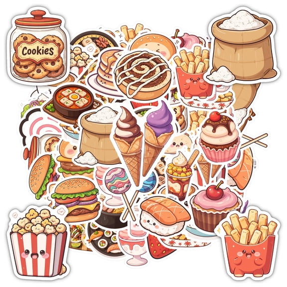 35pcs-50pcs Cute Food Stickers Cartoon Kids Stickers PVC Sticker for Luggage Laptop Suitcase