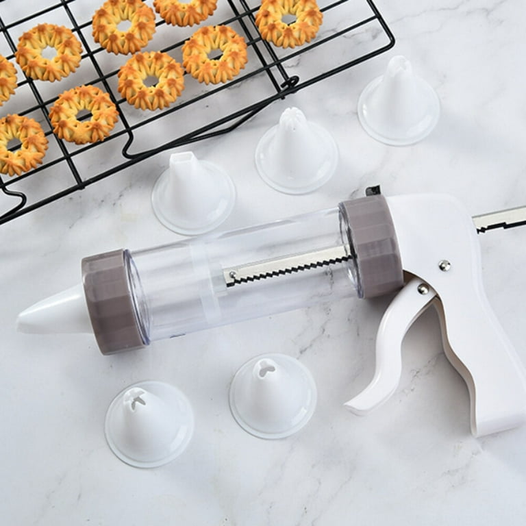 Electric Cookie Press Gun,White Barrel Electric Decorating Tool with 12  Molds and 4 Decorating Nozzles for Cake Dessert DIY Maker and Decoration