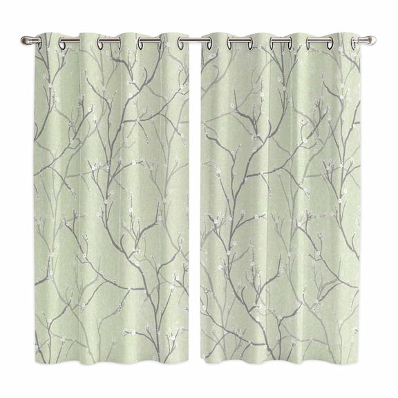 Sage Green Branches Kitchen Curtains Window Panels, Vintage Art Farmhouse Insulated Window Treatment Curtain, Grommet Curtains for Bedroom/Living Room/Bathroom, 2 Piece 42"Wx63"L
