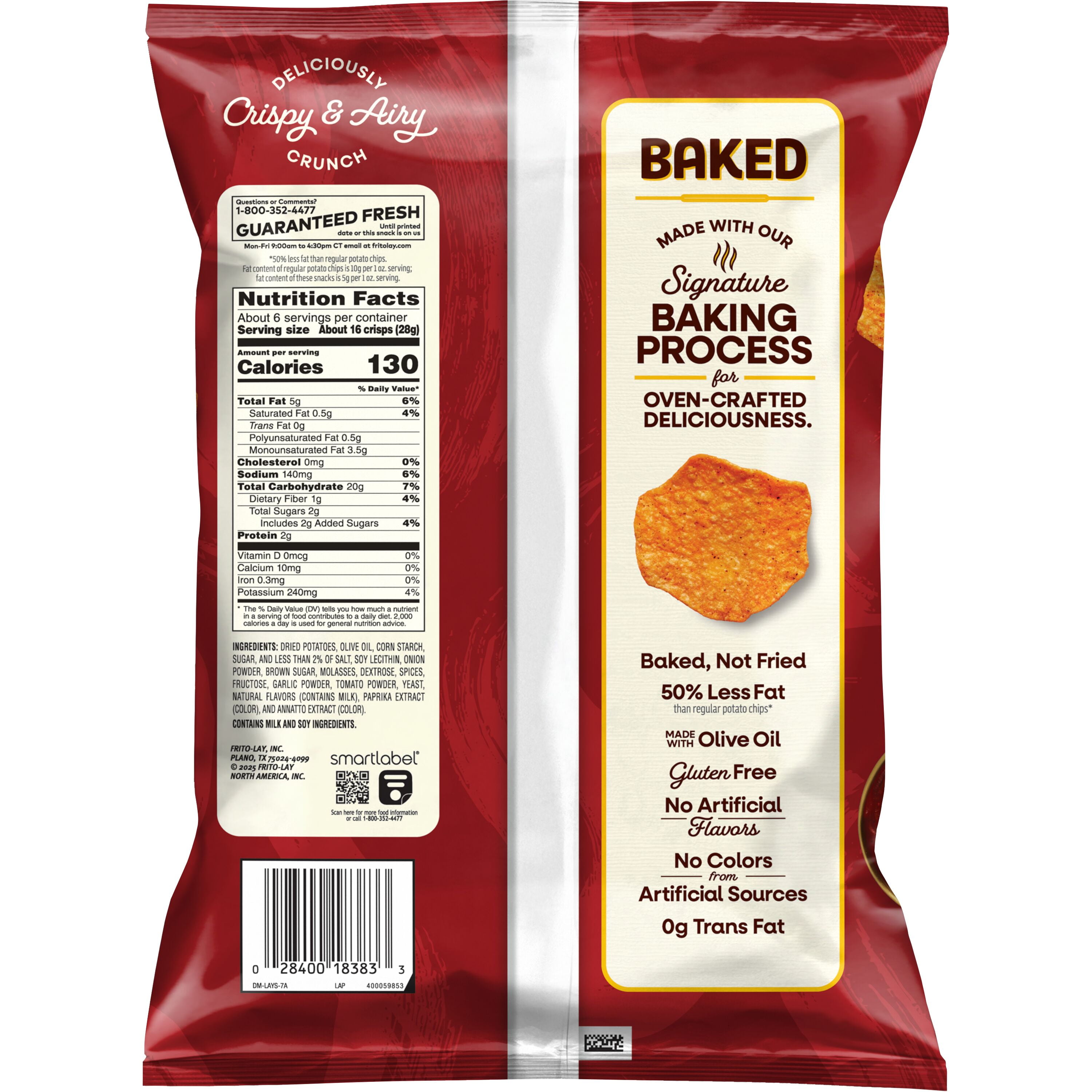 Baked Lay’s 50% Less Fat Barbecue Potato Chips Bag, 6.25 oz