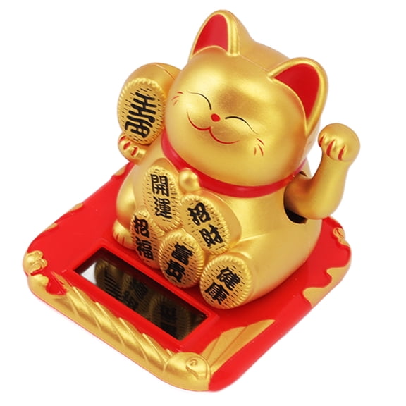 Lucky Fortune Cat Ornament, Fun Wealth Welcoming Solar Powered Waving Cat for Car Chinese Character Champagne