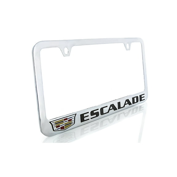 Escalade with Crest Brass License Plate Frame with Chrome Finish (2 hole)