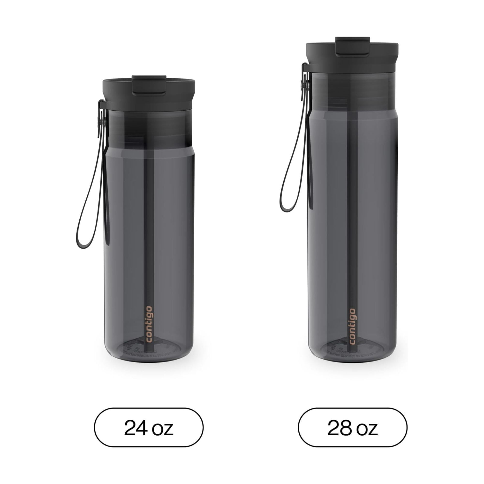Contigo DualSip Leakproof Plastic Reusable Water Bottle with Carrying Strap, Black/Clear, 24 oz