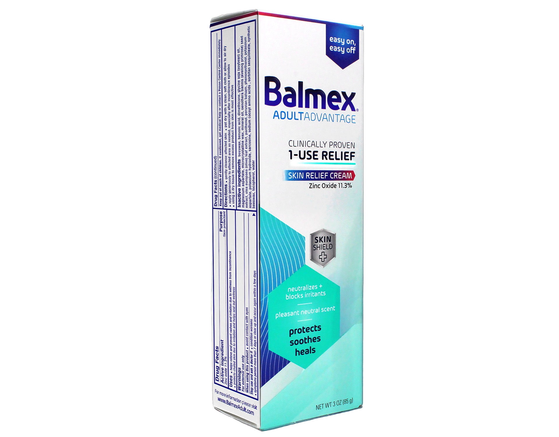 Balmex AdultAdvantage Bprotected Skin Relief Healing Cream, with Zinc Oxide Barrier Cream Protection + Skinshield Soothing Botanicals for Adult Incontinence, Adult Rash and Bed Sores, 3oz (Pack of 3)