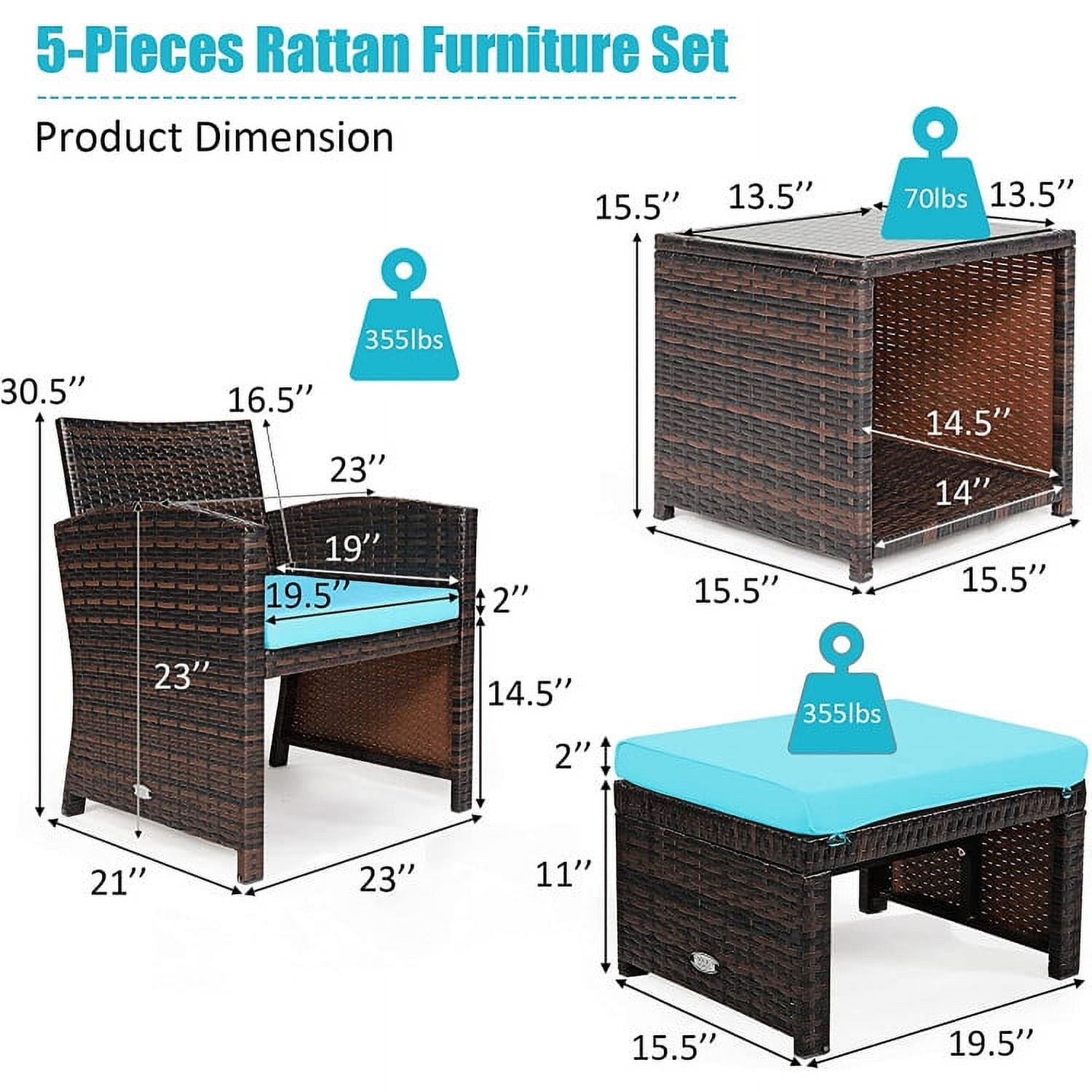 Aimee Lii 3 Pieces Patio Cushioned Wicker Conversation Set, Outdoor Sectional Set with with Glass Coffee Table, Turquoise Aimee Lii 3 Pieces Patio Cushioned Wicker Conversation Set, Outdoor Sectional Set with with Glass Coffee Table, Turquoise