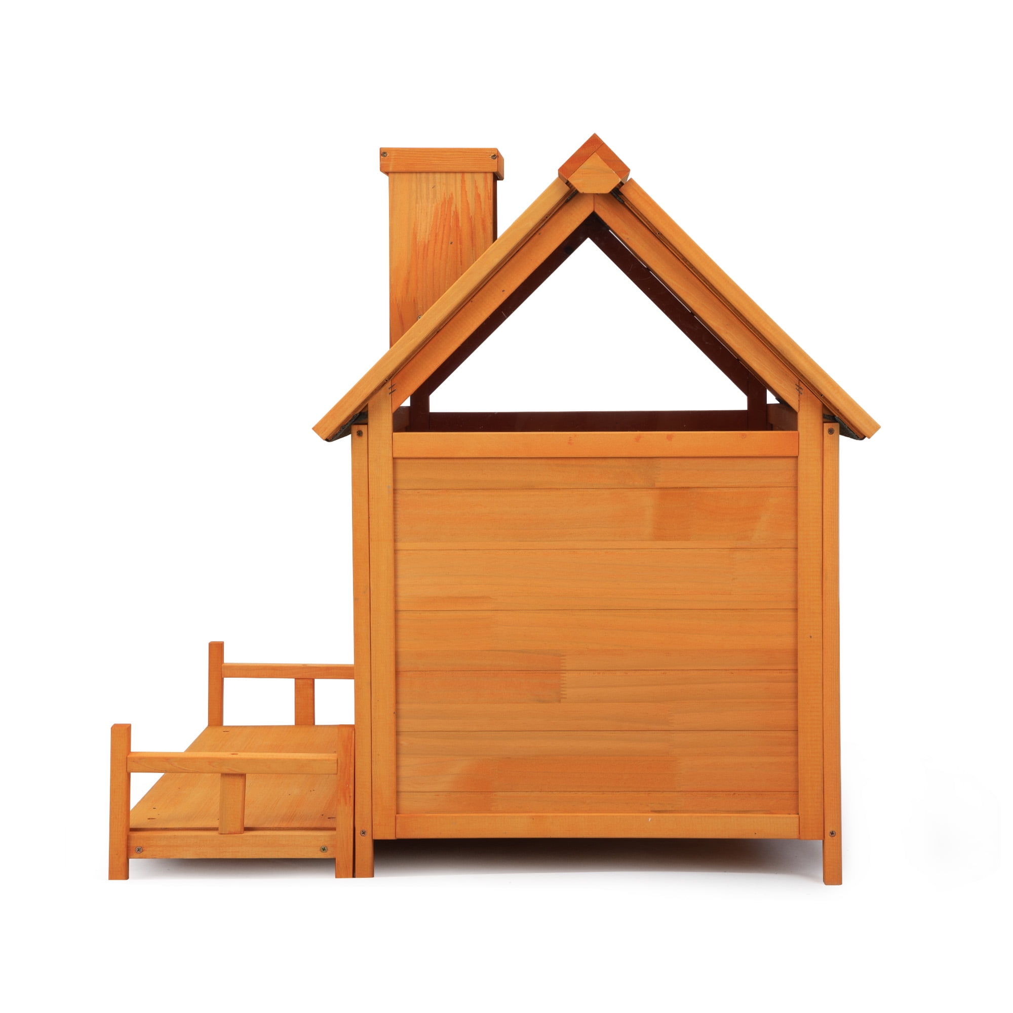 Demi Bonn 38" Wooden Dog House for Indoor Dogs, Outdoor Waterproof Dog Kennel, Log Cabin Style with Porch, Elevated Floor, PVC Curtain, Orange